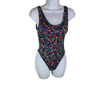 Vtg 80s Body Wrappers Confetti One Piece Bodysuit Leotard Usa